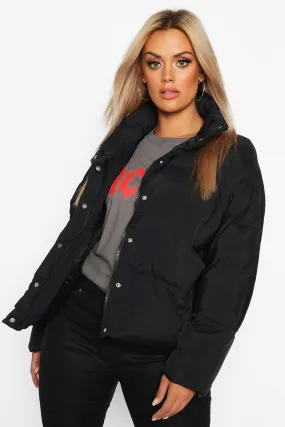 Plus Funnel Neck Cropped Puffer Jacket