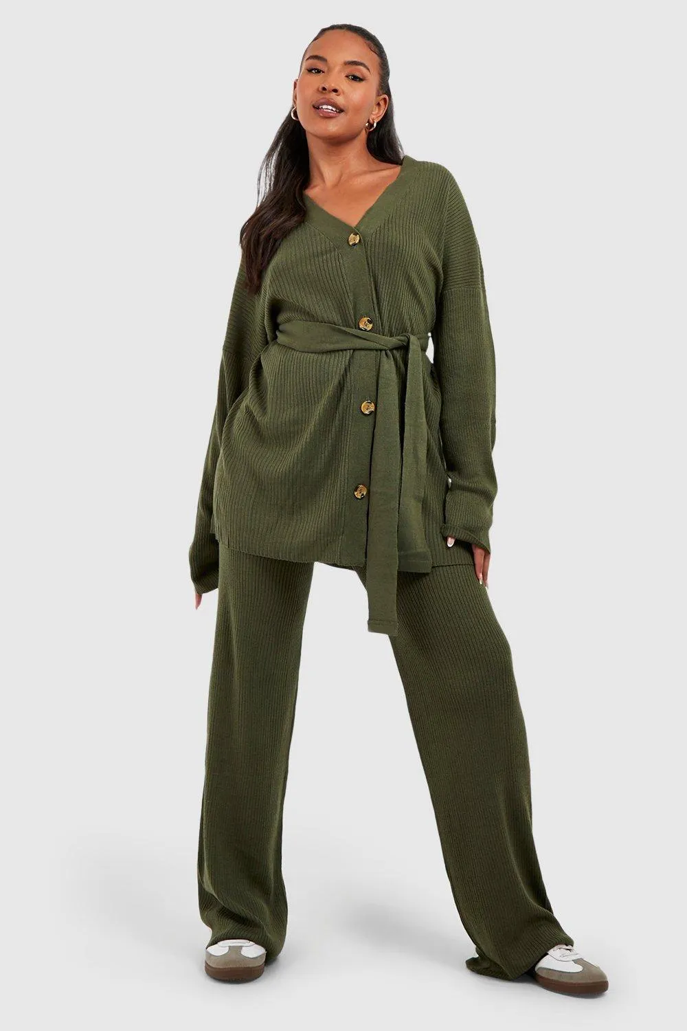 Plus Knitted Cardigan & Wide Leg Co-ord