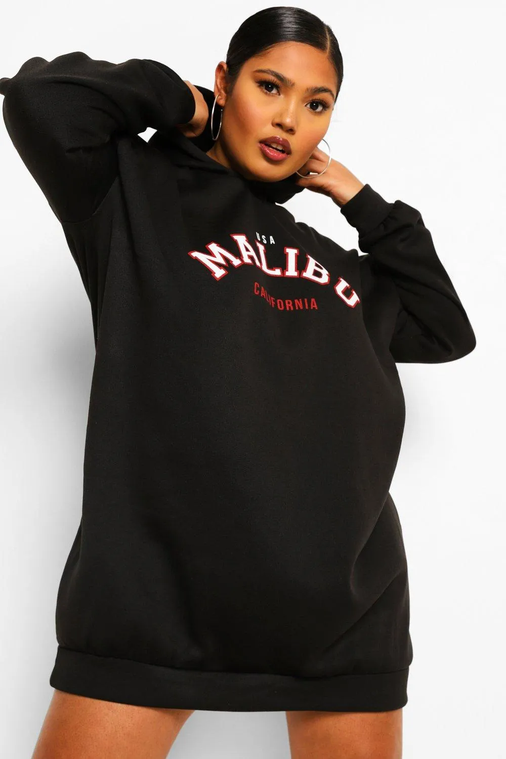 Plus Malibu Slogan Hoodie Sweatshirt Dress