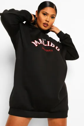 Plus Malibu Slogan Hoodie Sweatshirt Dress