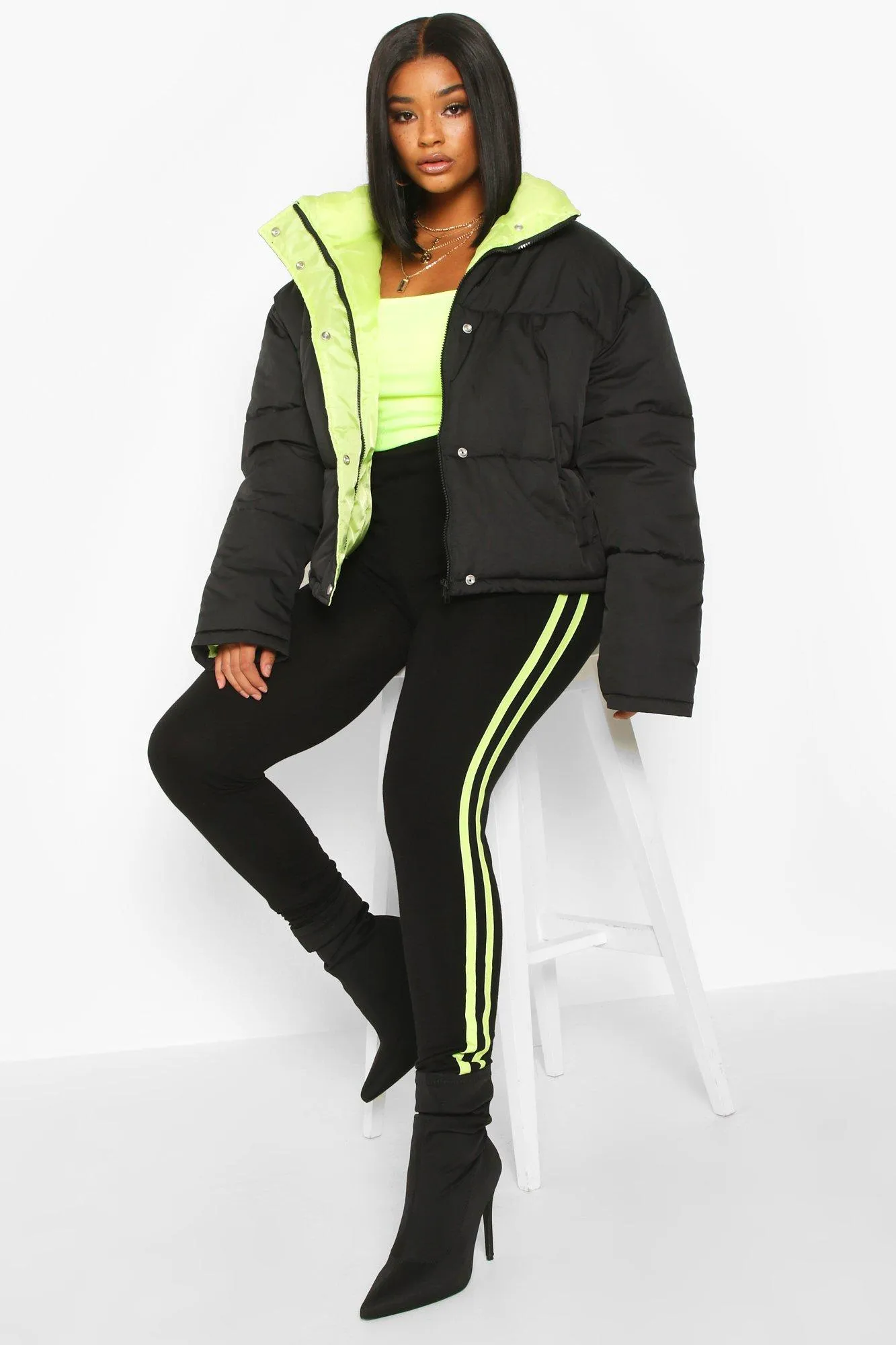 Plus Neon Lined Cropped Puffer Jacket