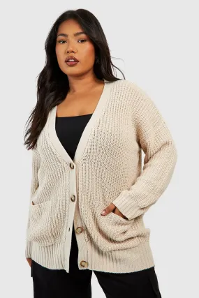 Plus Oversized Fisherman Button Through Cardigan