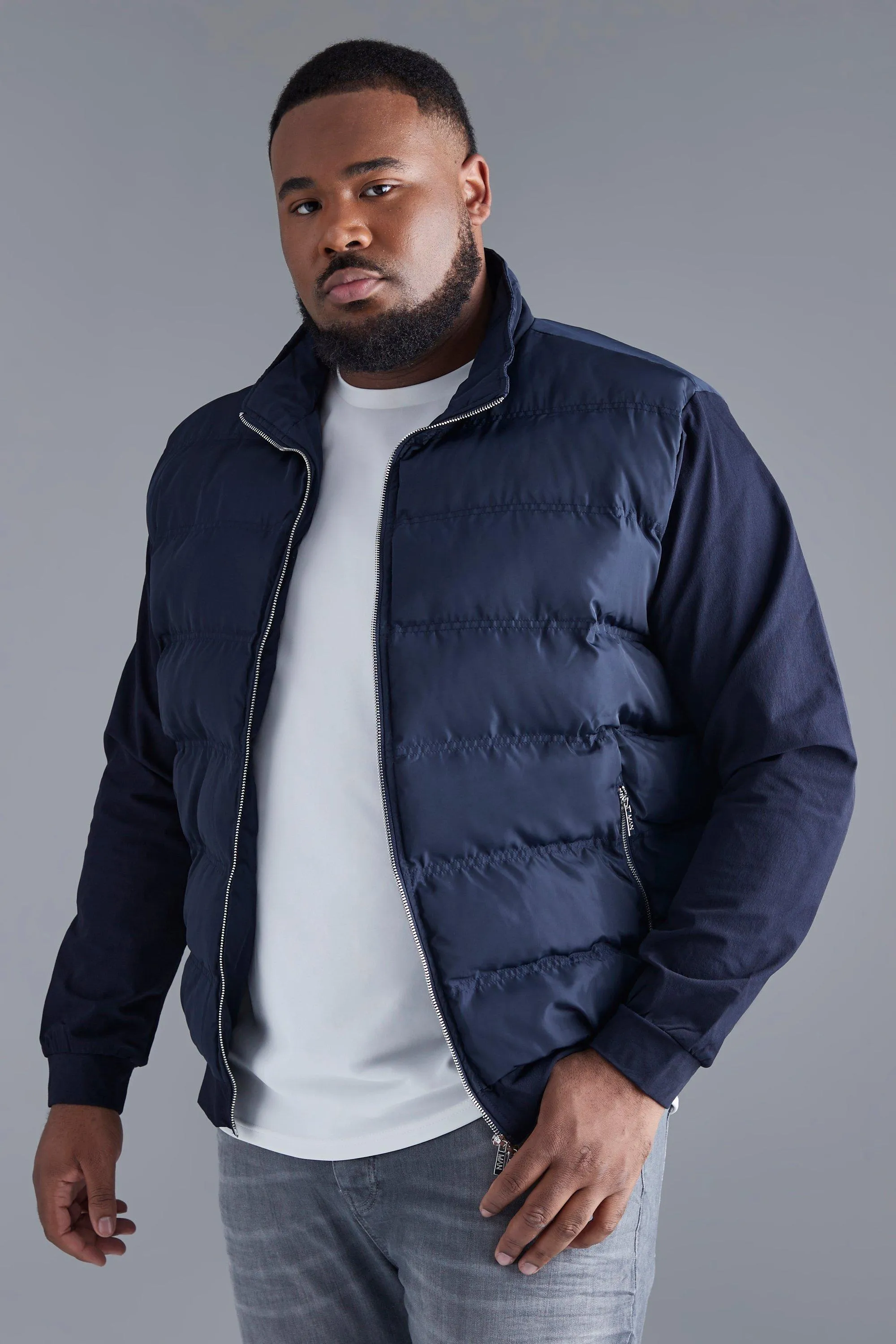 Plus Slim Fit Puffer Lightweight Jacket | boohooMAN UK