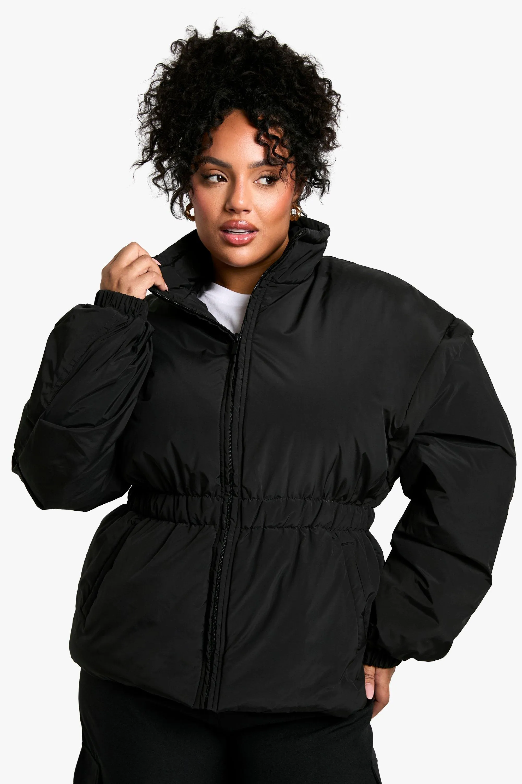 Plus Synched Waist Puffer Jacket