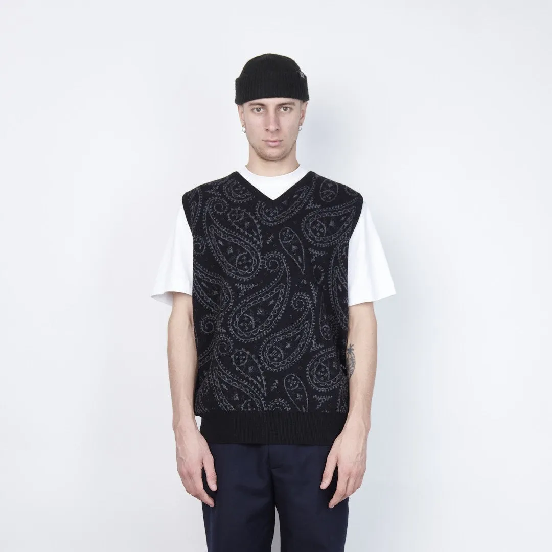 Pop Trading Company - Paisley Knitted Spencer Vest (Anthracite)