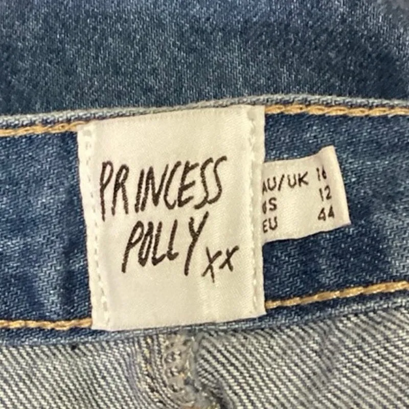 Princess Polly Blue Flower Embroidered Wide Leg High Waist Crop Denim Jeans 12