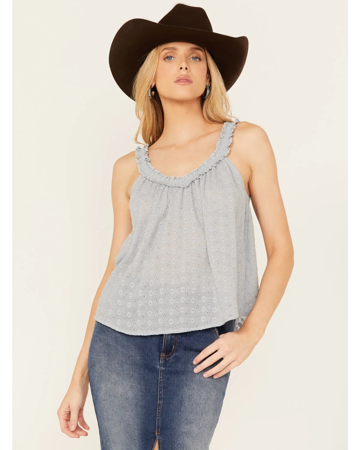 Product Name:  Eyeshadow Women's Eyelet V Neck Tank