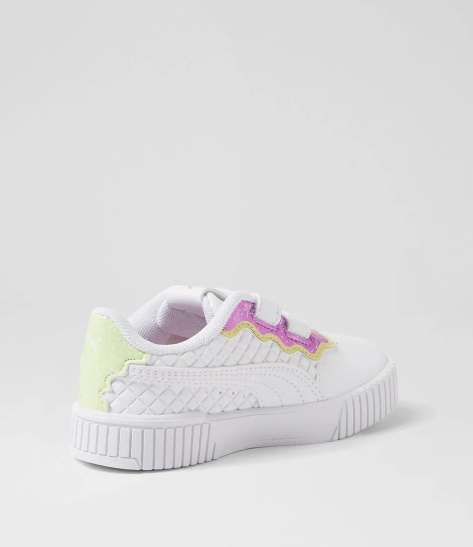 PUMA Carina 2 Trolls V Pre White Mauve Cucumber Sneakers