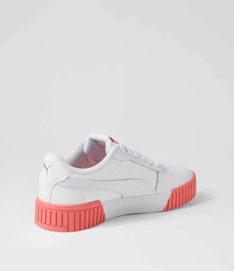 PUMA Carina 2.0 W White Hibiscus Flower Gold Leather Sneakers