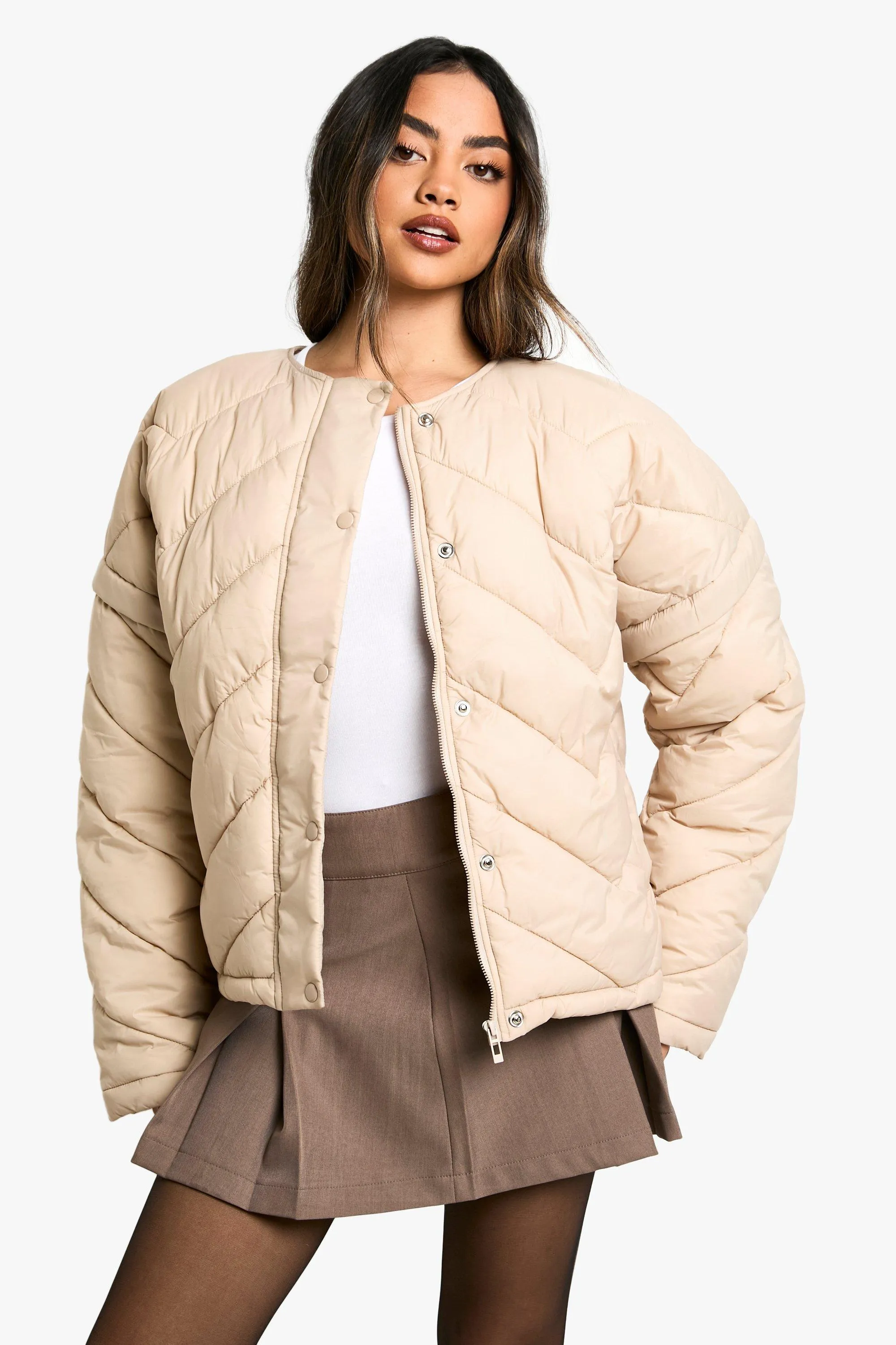 Quilted Collarless Puffer Jacket