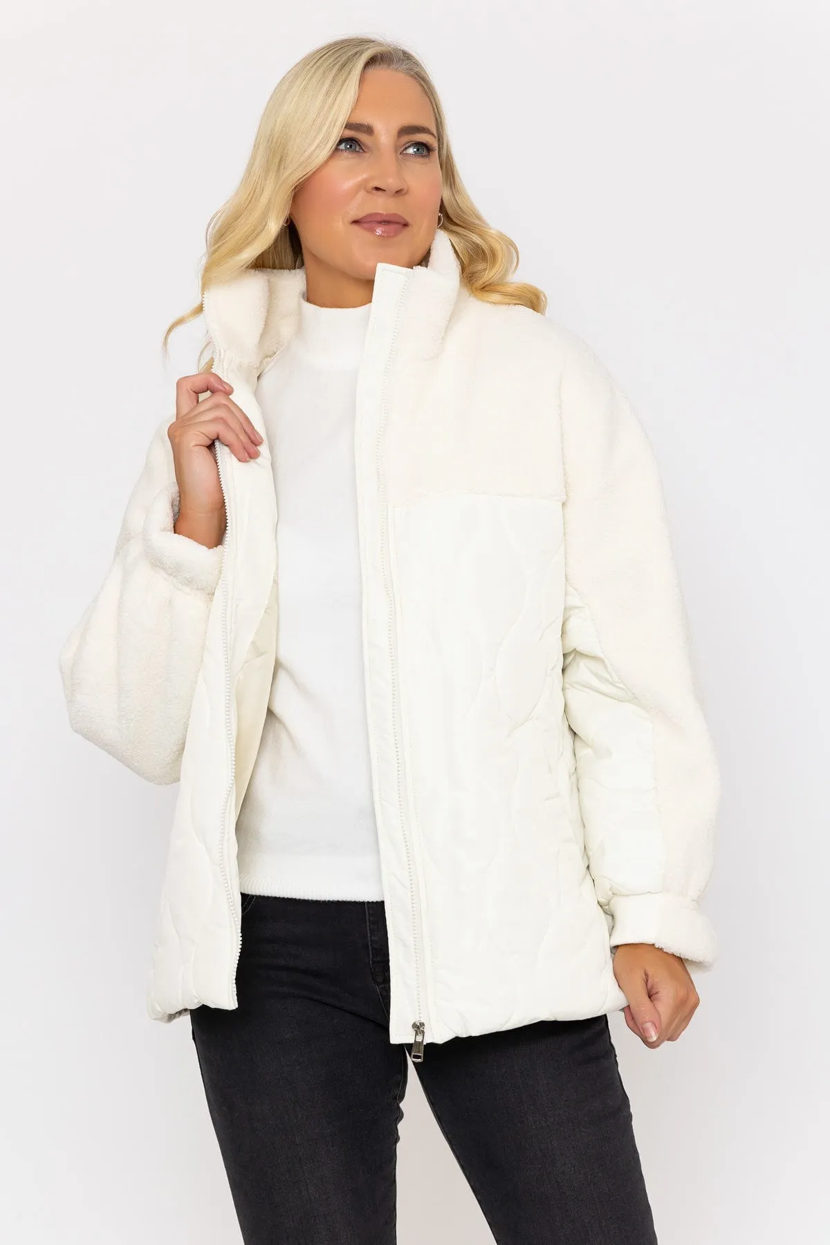 Quilted Jacket With Contrast Fabric in Ecru