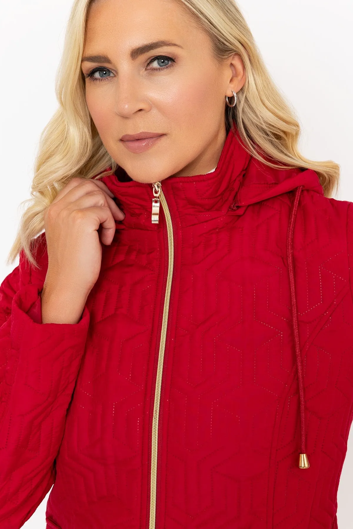 Red Ultrasonic Quilt Jacket With Hood