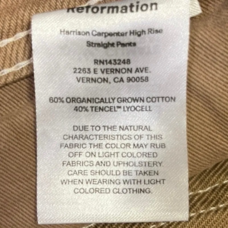 Reformation Khaki Tan High Rise Ankle Denim Stretch Wide Leg Jeans Size 29