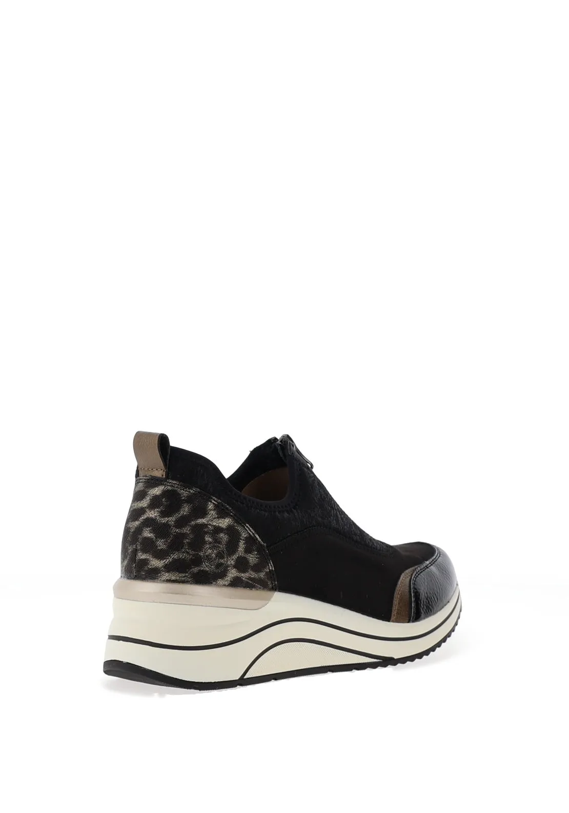 Remonte Leopard Print Wedge Trainers, Black