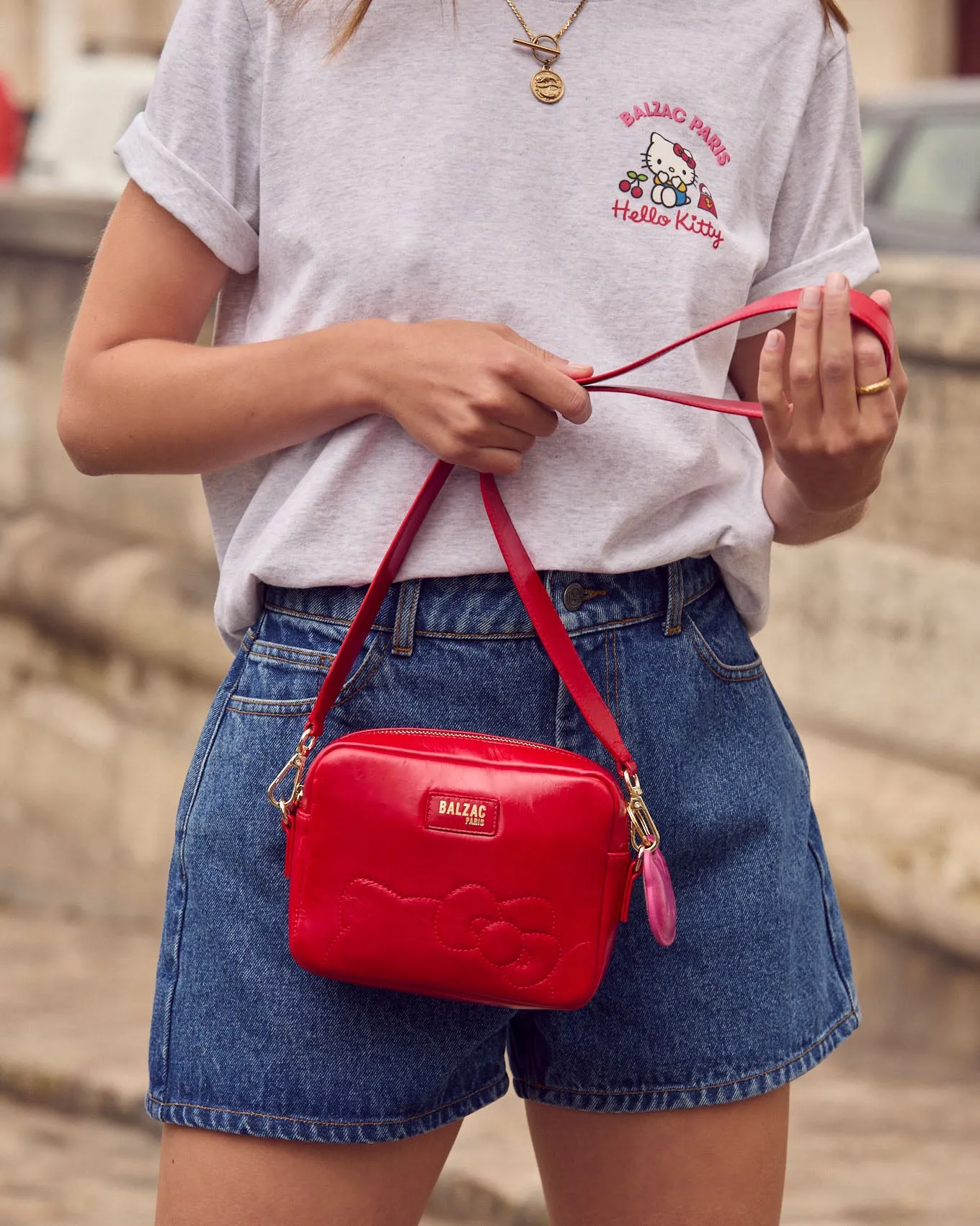 Sac Césarée Hello Kitty froissé rouge
