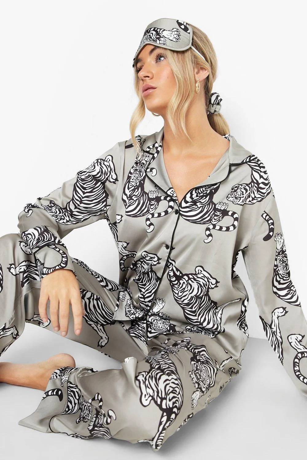Satin Eye Mask Scrunchie & Pants Set