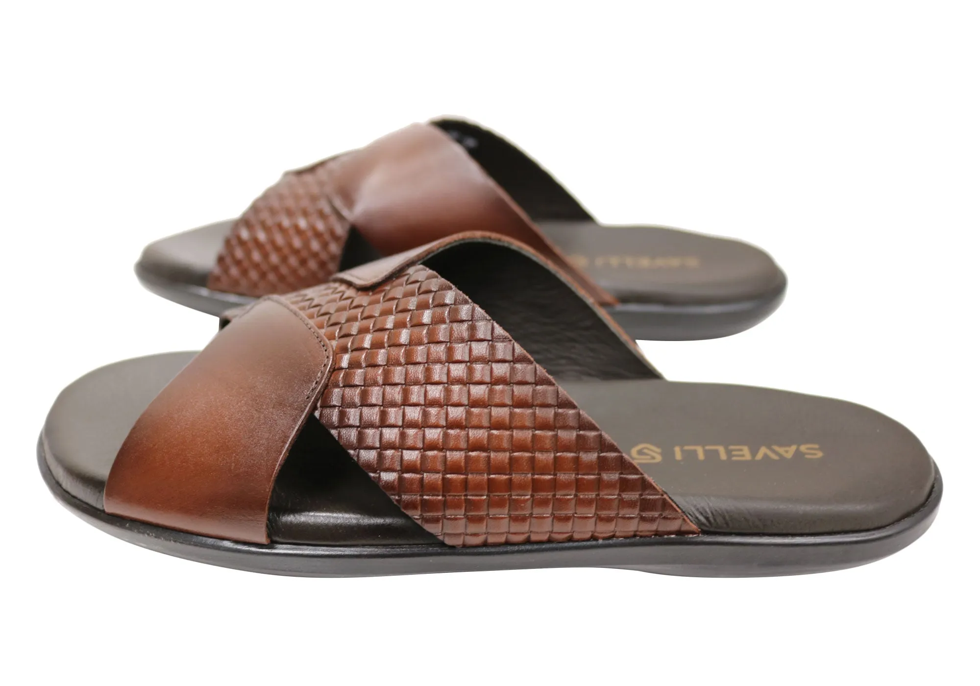 Savelli Henry Mens Comfortable Leather Slides Sandals Made In Brazil