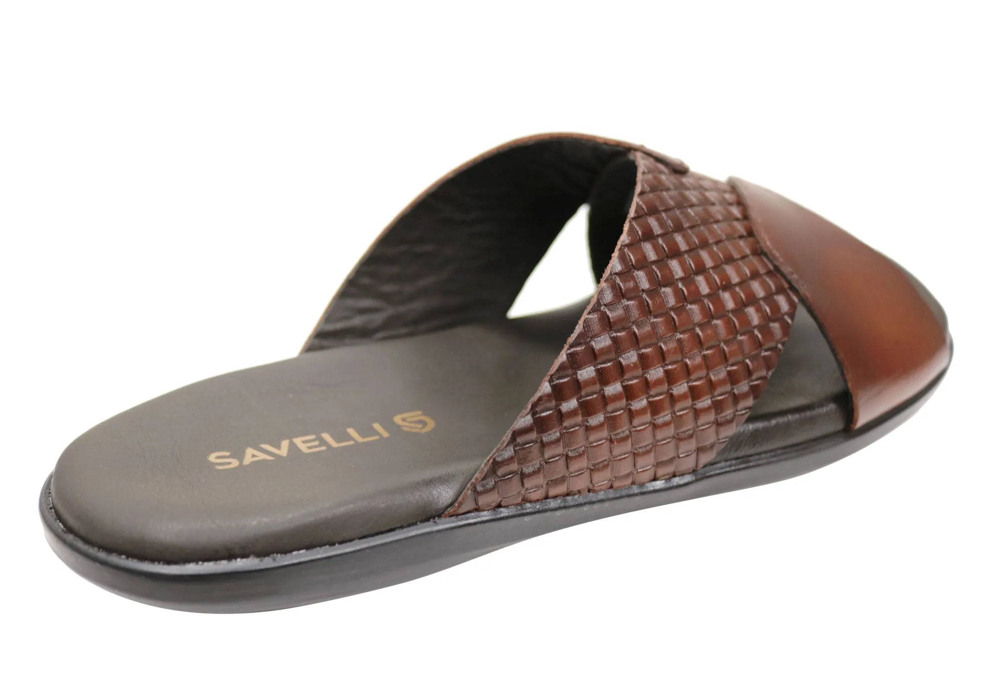 Savelli Henry Mens Comfortable Leather Slides Sandals Made In Brazil