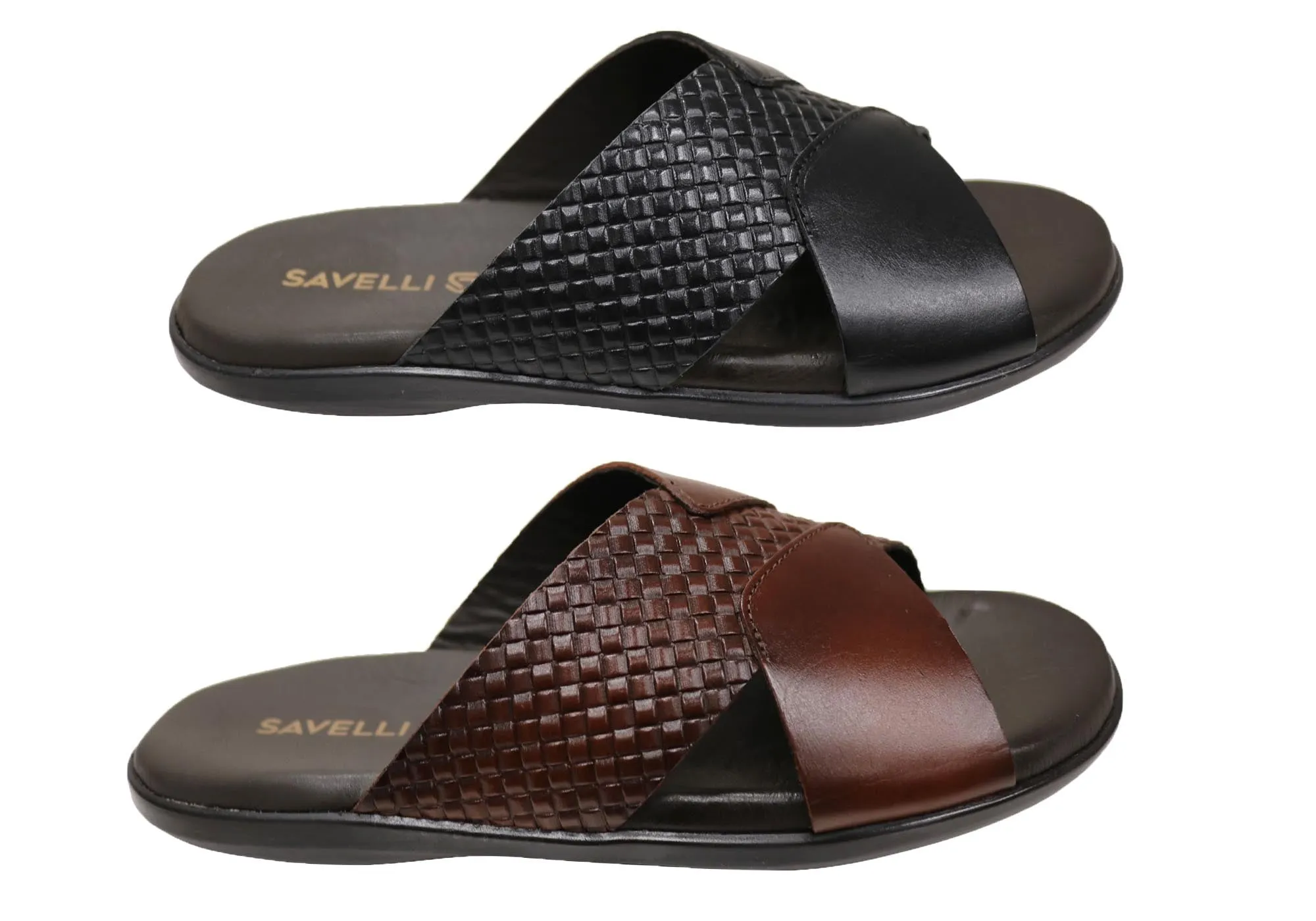 Savelli Henry Mens Comfortable Leather Slides Sandals Made In Brazil