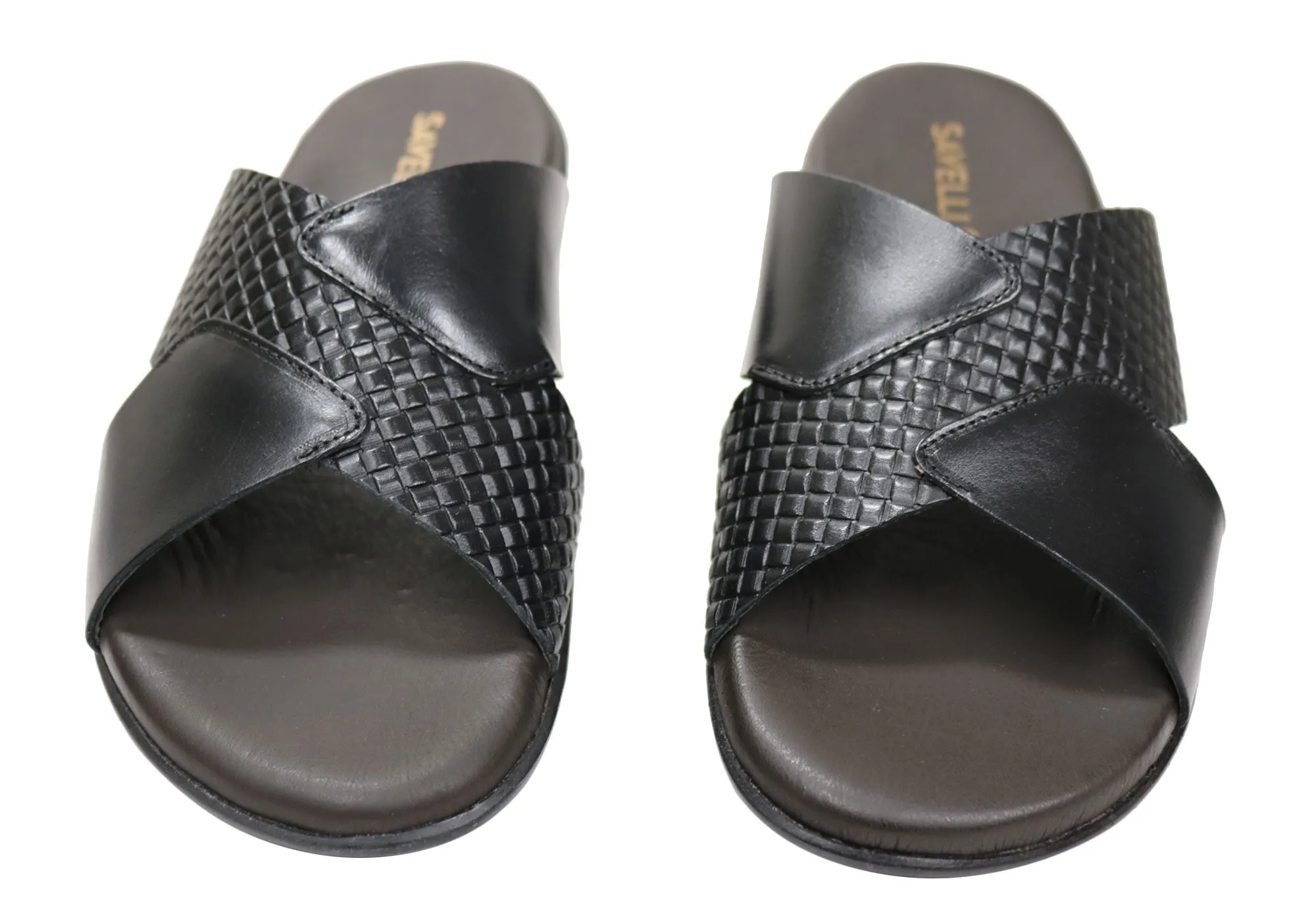 Savelli Henry Mens Comfortable Leather Slides Sandals Made In Brazil