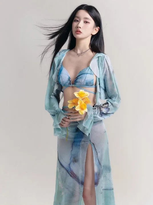 Sea Breeze Sexy Bikini Swimsuit & Cardigan ＆ Skirt