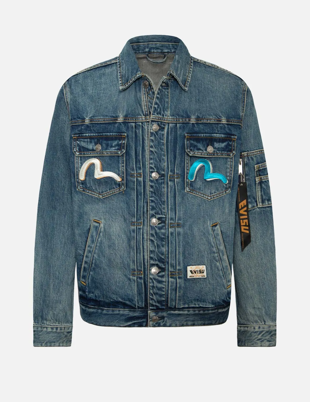 Seagull Embroidery -Godhead Print Relax Fit Denim Jacket