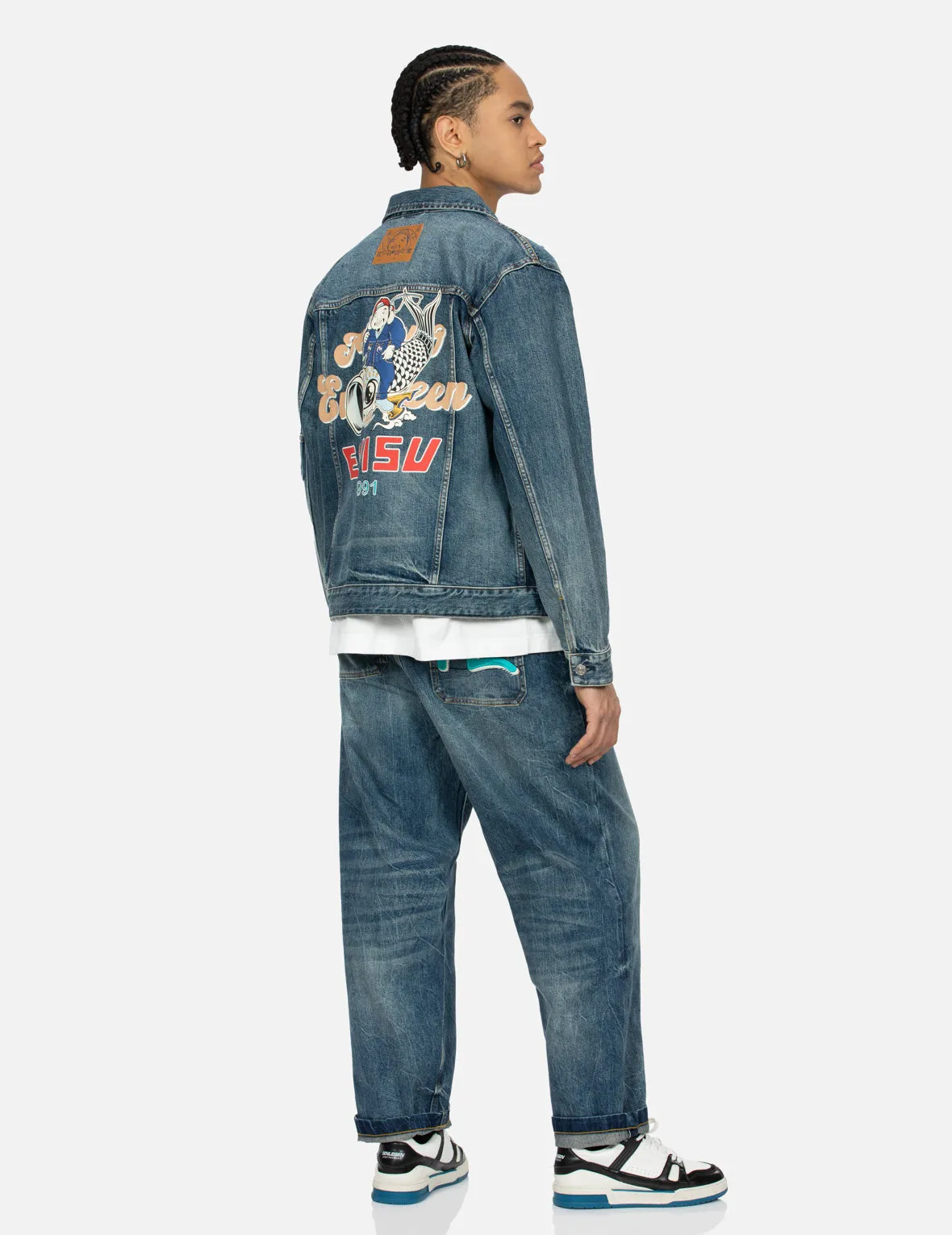 Seagull Embroidery -Godhead Print Relax Fit Denim Jacket