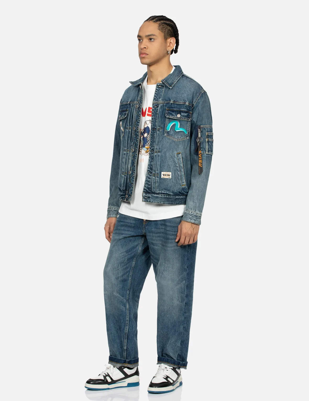 Seagull Embroidery -Godhead Print Relax Fit Denim Jacket