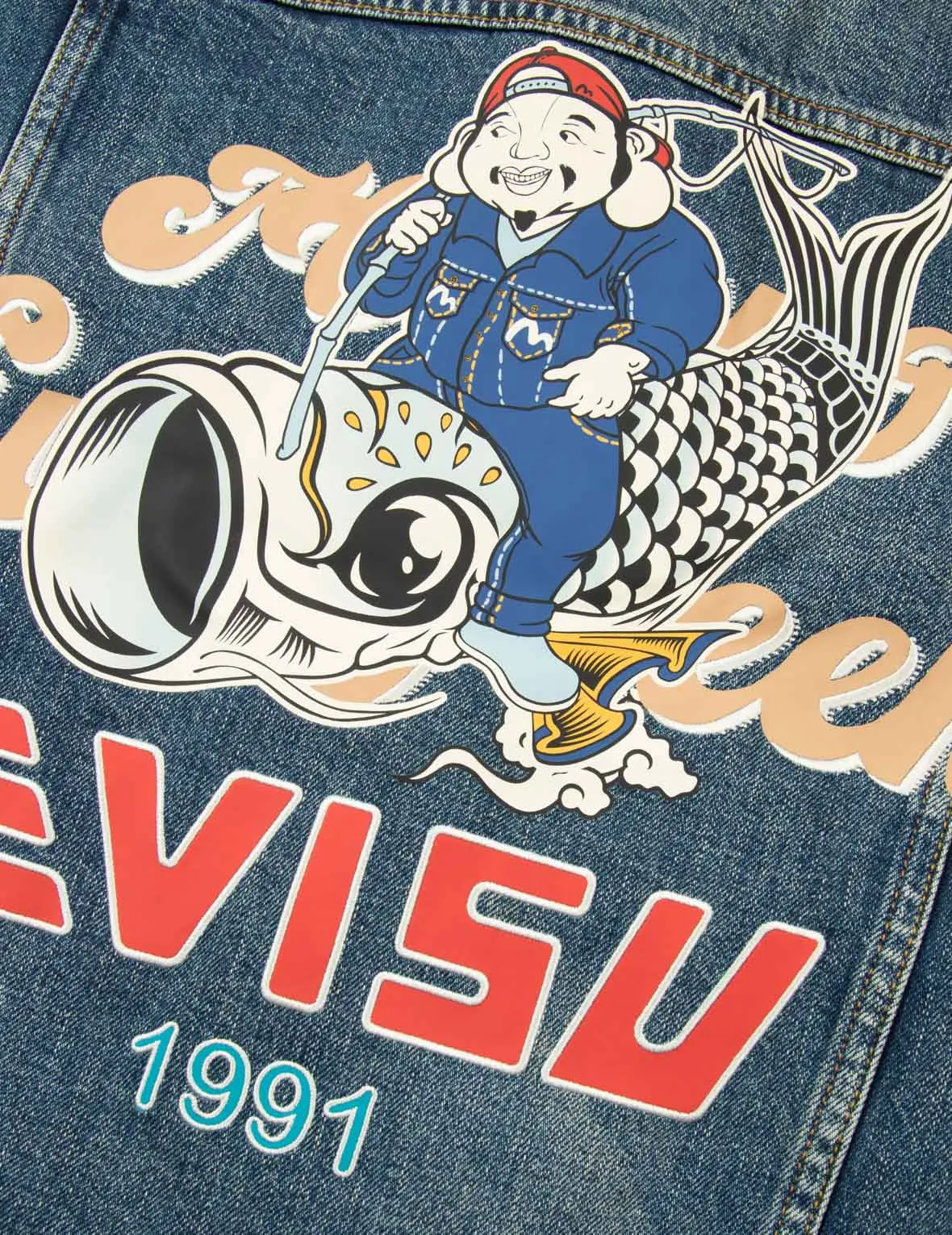 Seagull Embroidery -Godhead Print Relax Fit Denim Jacket