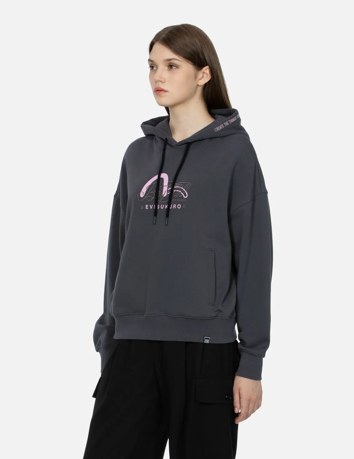 Seagull Print and Slogan Embroidery Oversized Hoodie