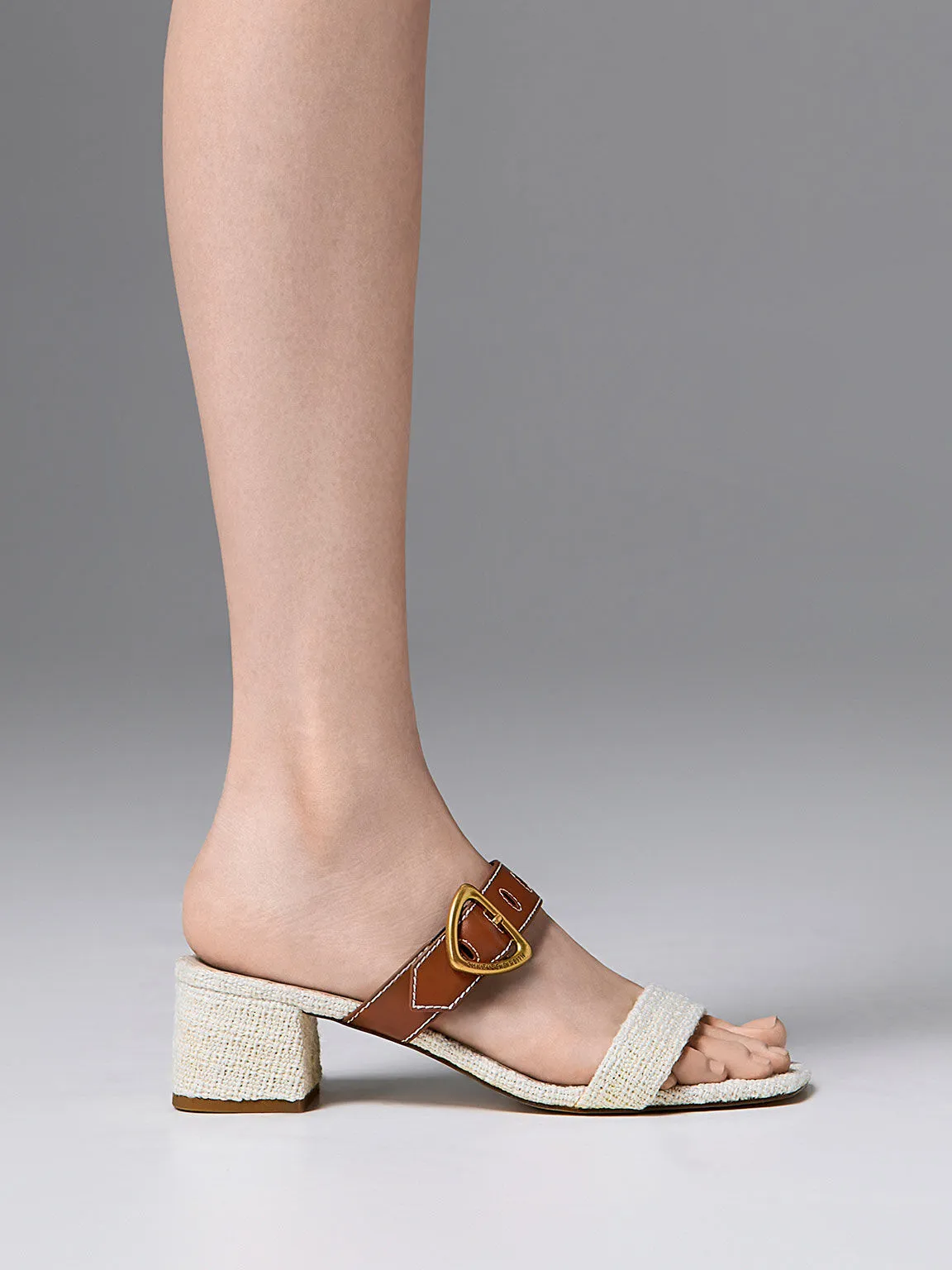 Sepphe Tweed Metallic Buckle Heeled Mules - Multi