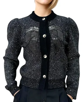 Sequin Shimmer Cardigan w/ Bow