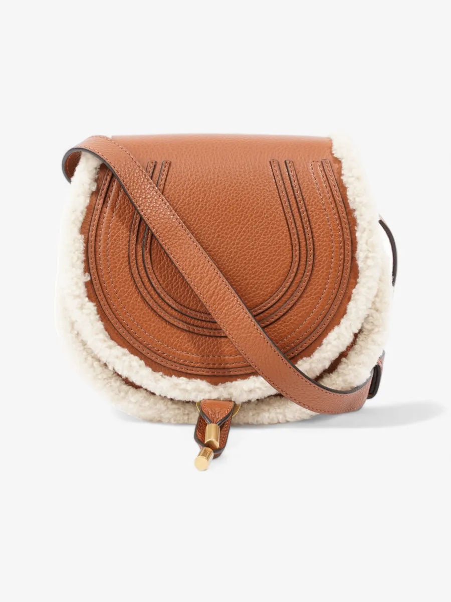 Shearling-Trim Marcie Saddle Tan Leather Mini