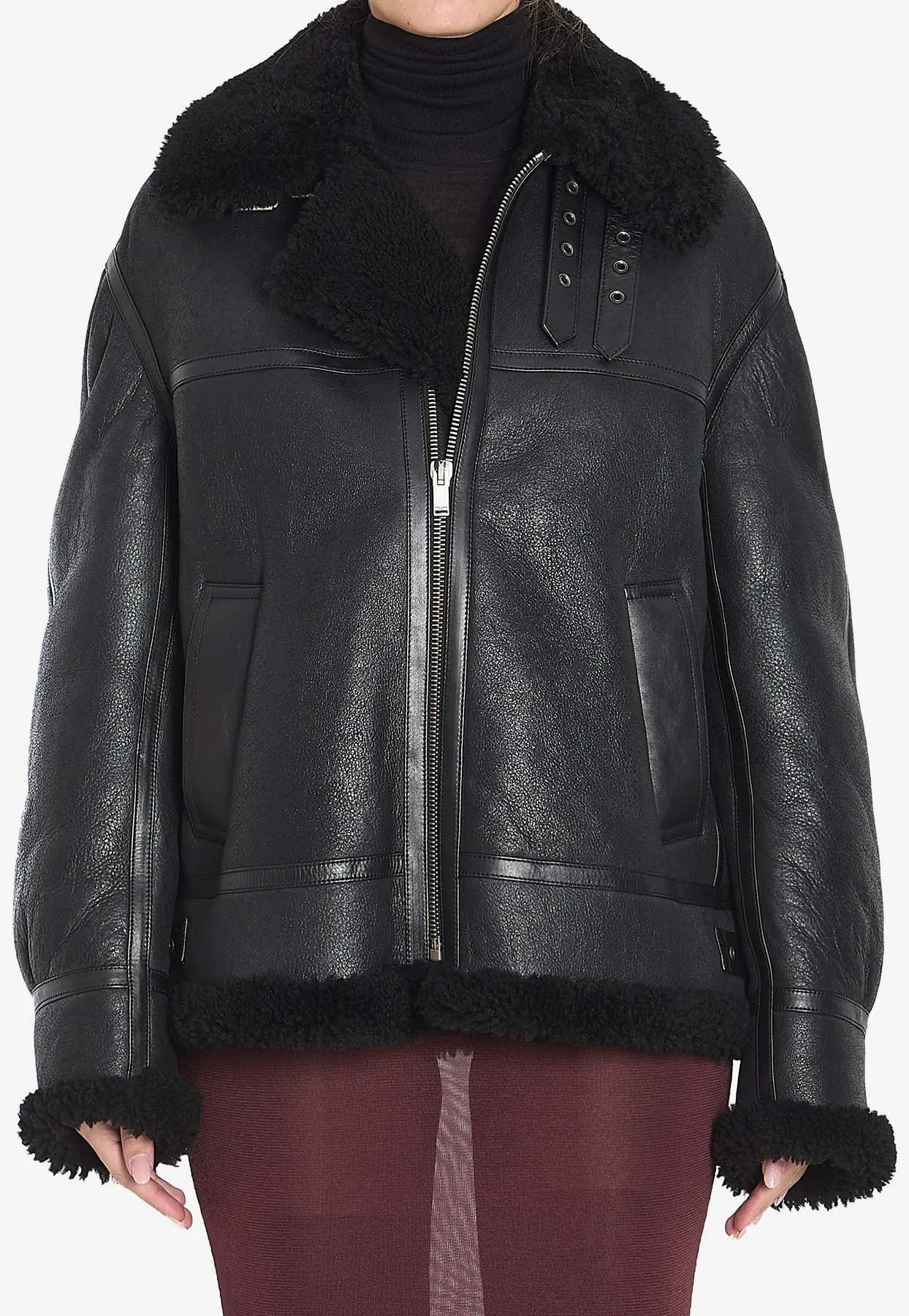 Shearling-Trimmed Zip-Up Leather Jacket