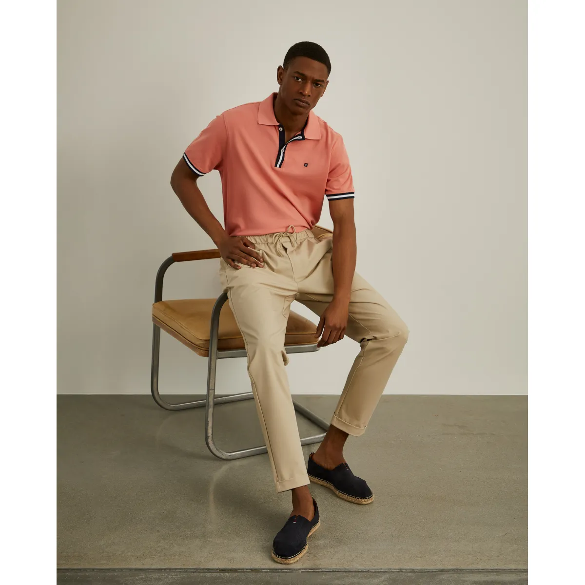 Short-sleeved cotton polo with stripes