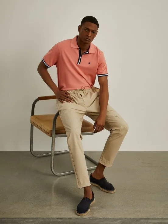 Short-sleeved cotton polo with stripes