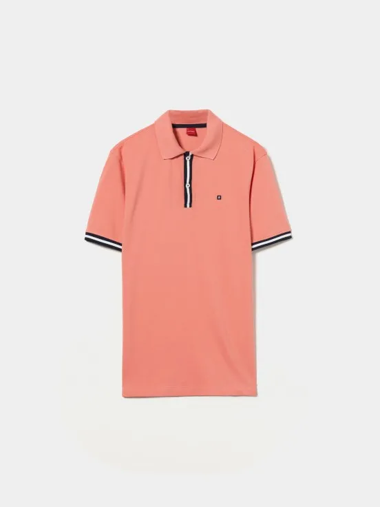 Short-sleeved cotton polo with stripes