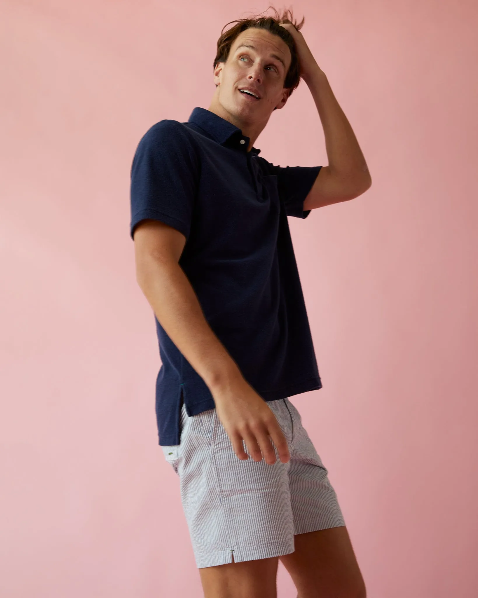 Short-Sleeved Polo in Navy Terry