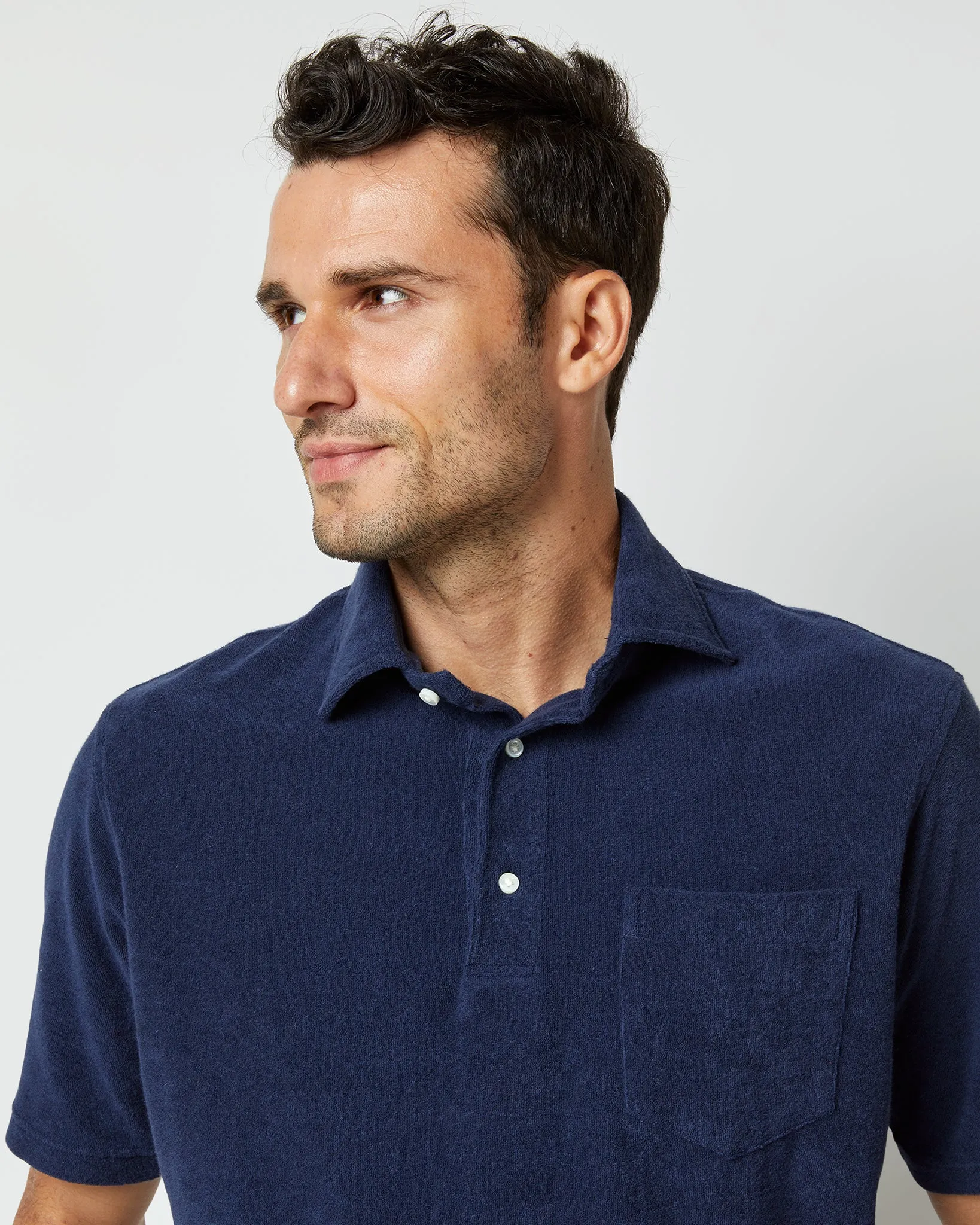 Short-Sleeved Polo in Navy Terry