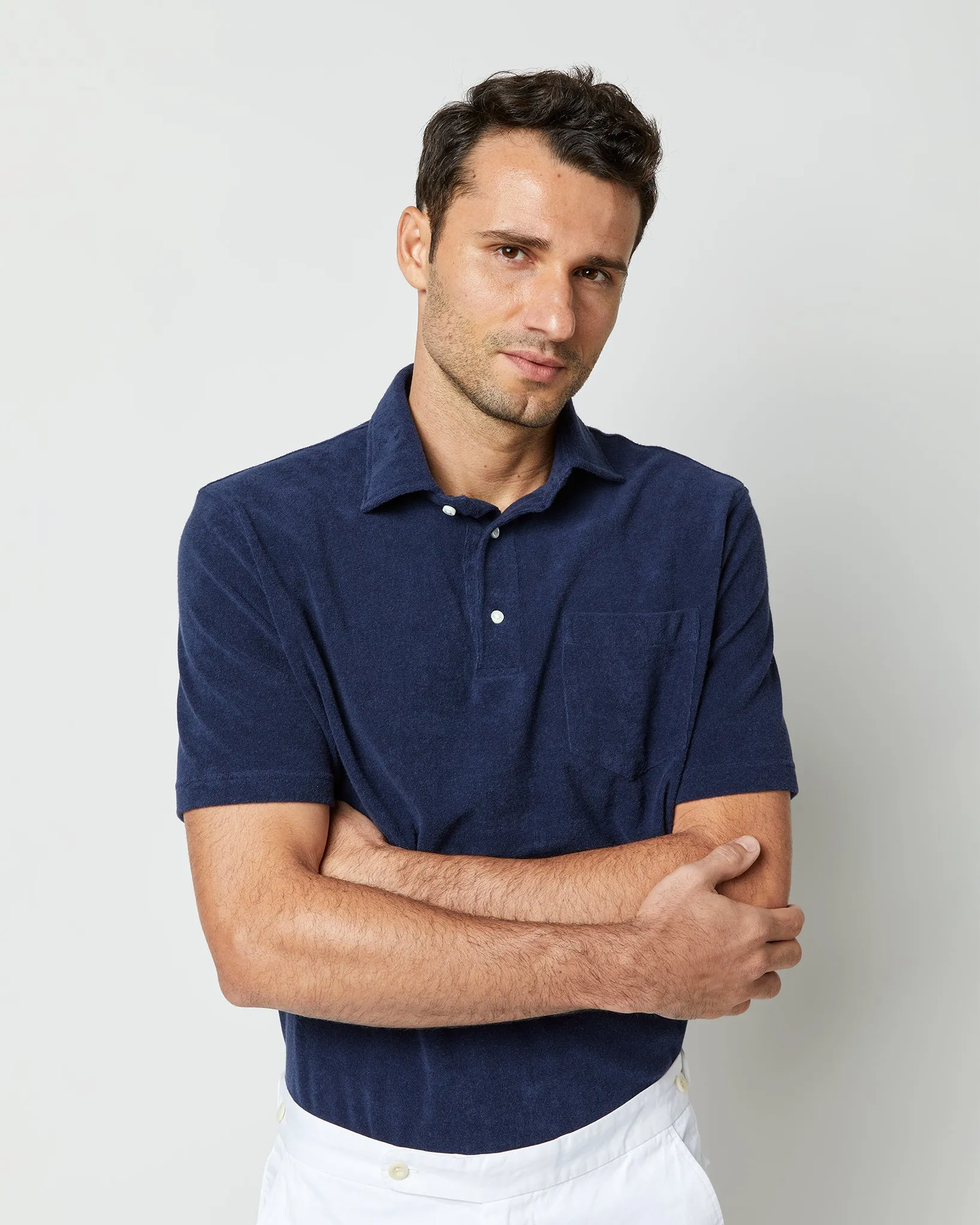 Short-Sleeved Polo in Navy Terry