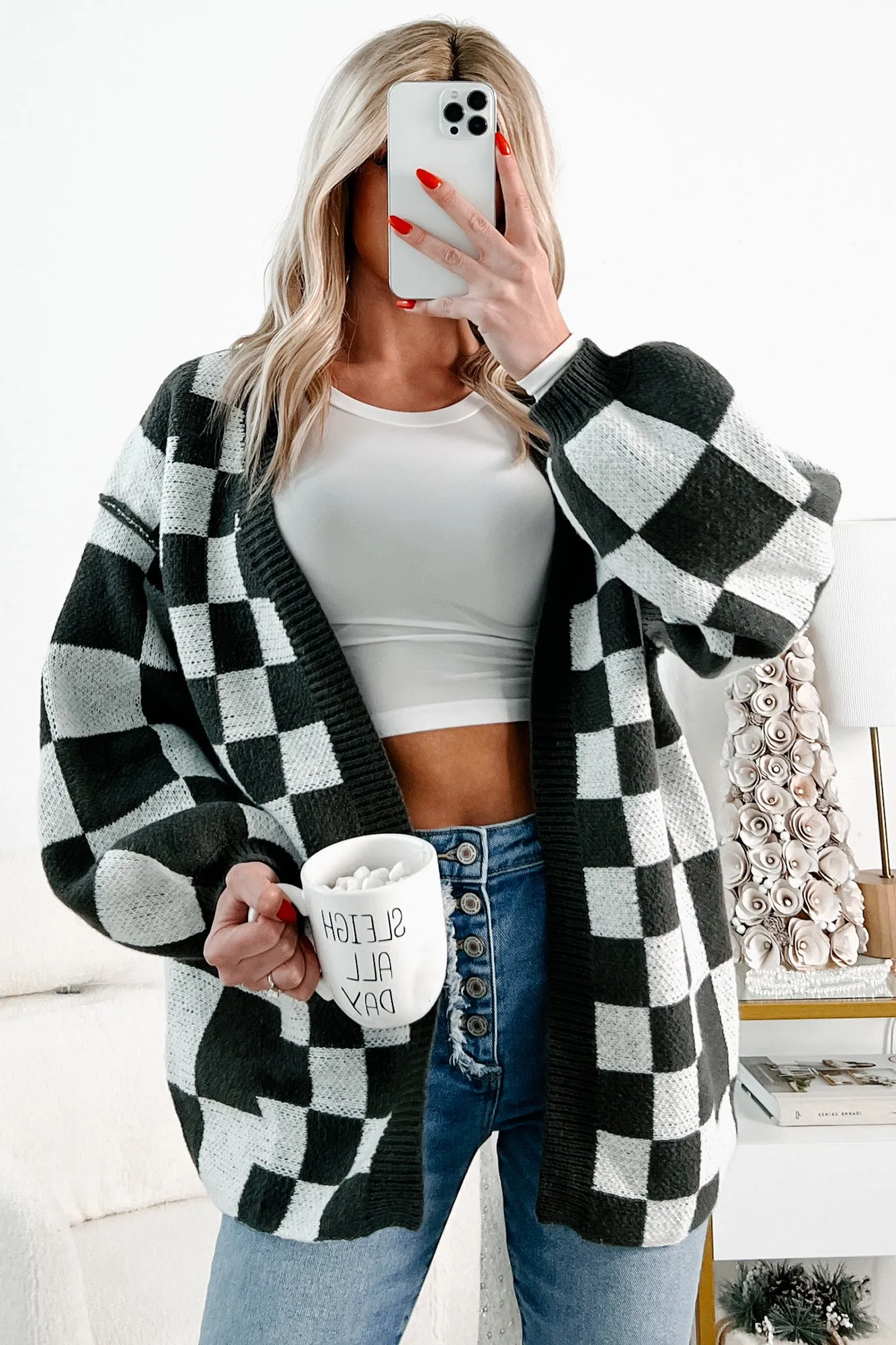 Skating The Issue Checker Cardigan (Charcoal)