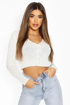 Skinny Rib Crop Pearl Cardigan