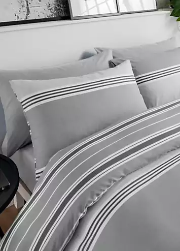 Sleepdown Grey Banded Stripe Duvet Cover Set | Kaleidoscope