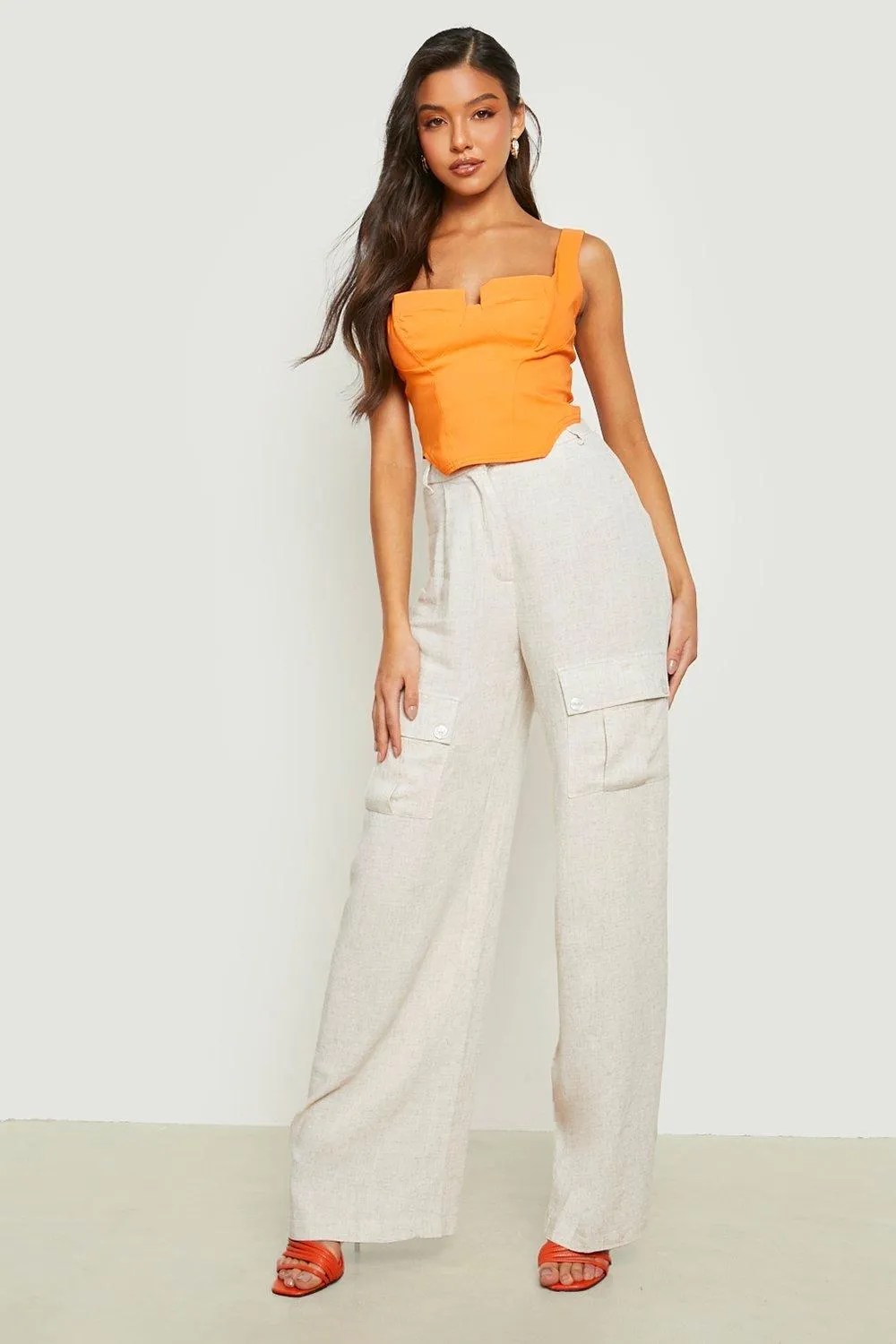 Slouchy Wide Leg Linen Cargo Pants