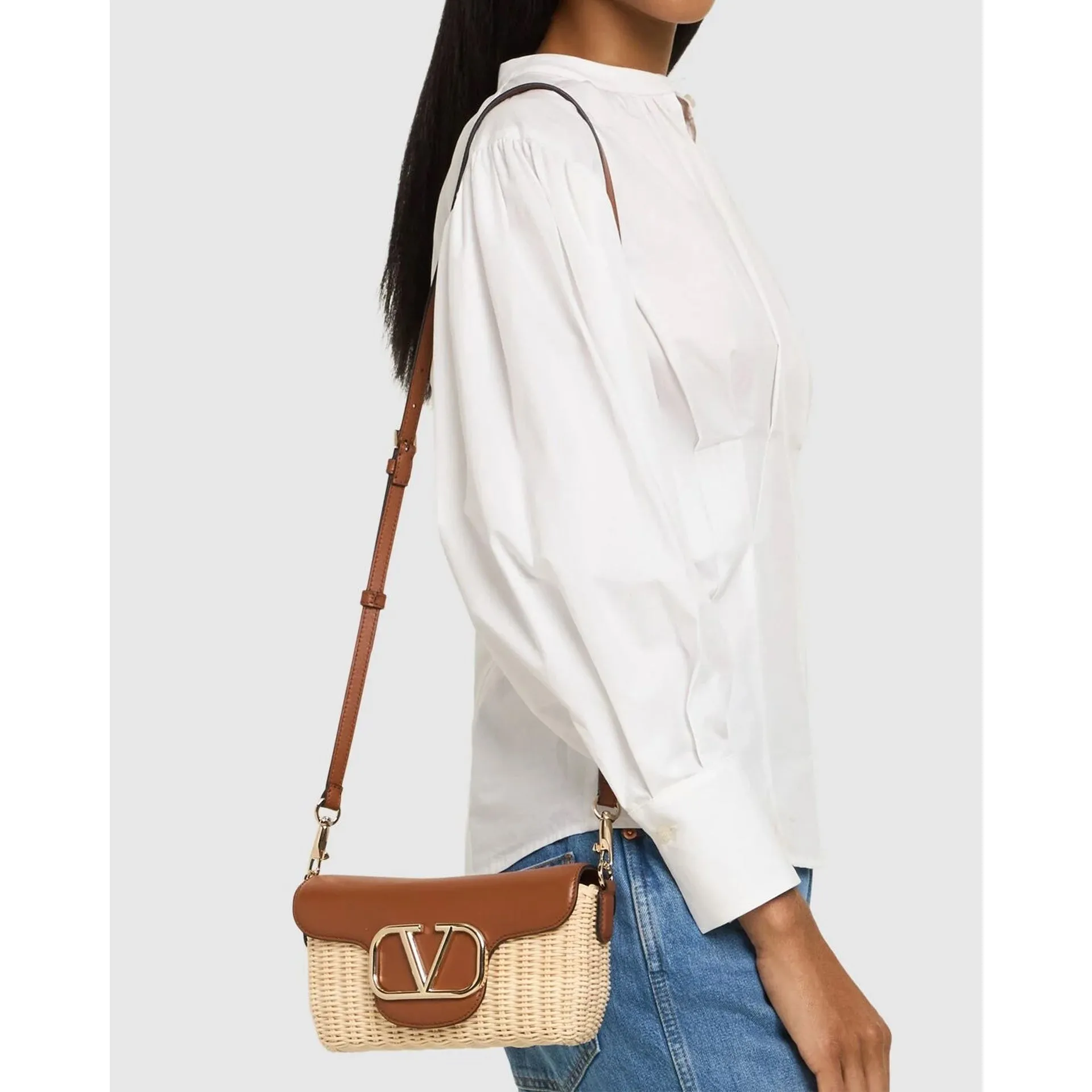 Small Loco in Raffia and Leather Shoulder Bag