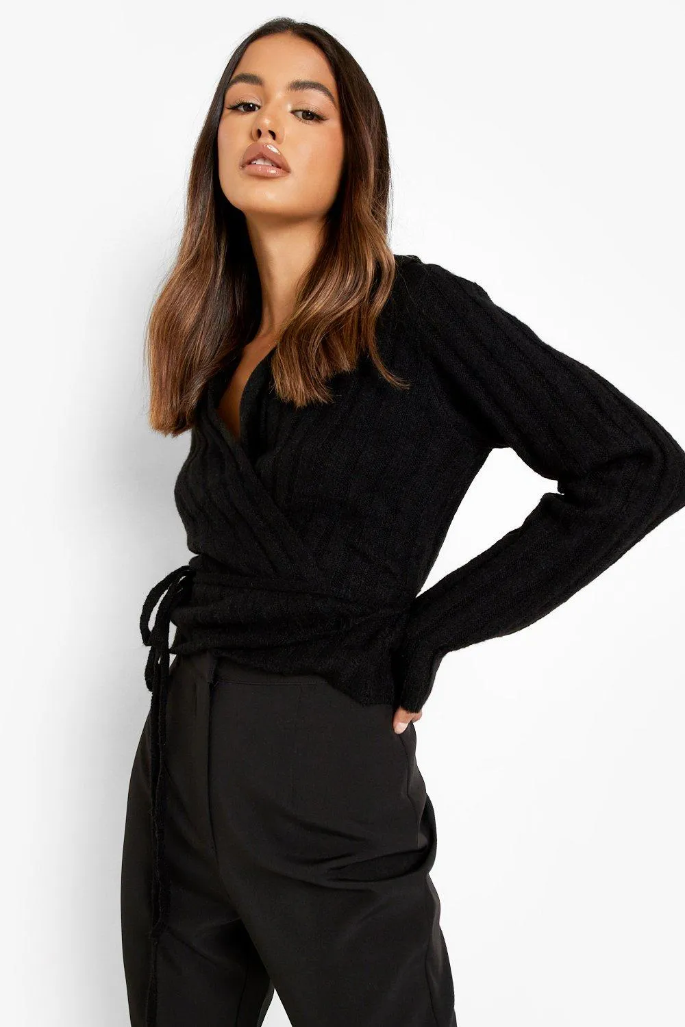 Soft Knit Collared Wrap Cardigan