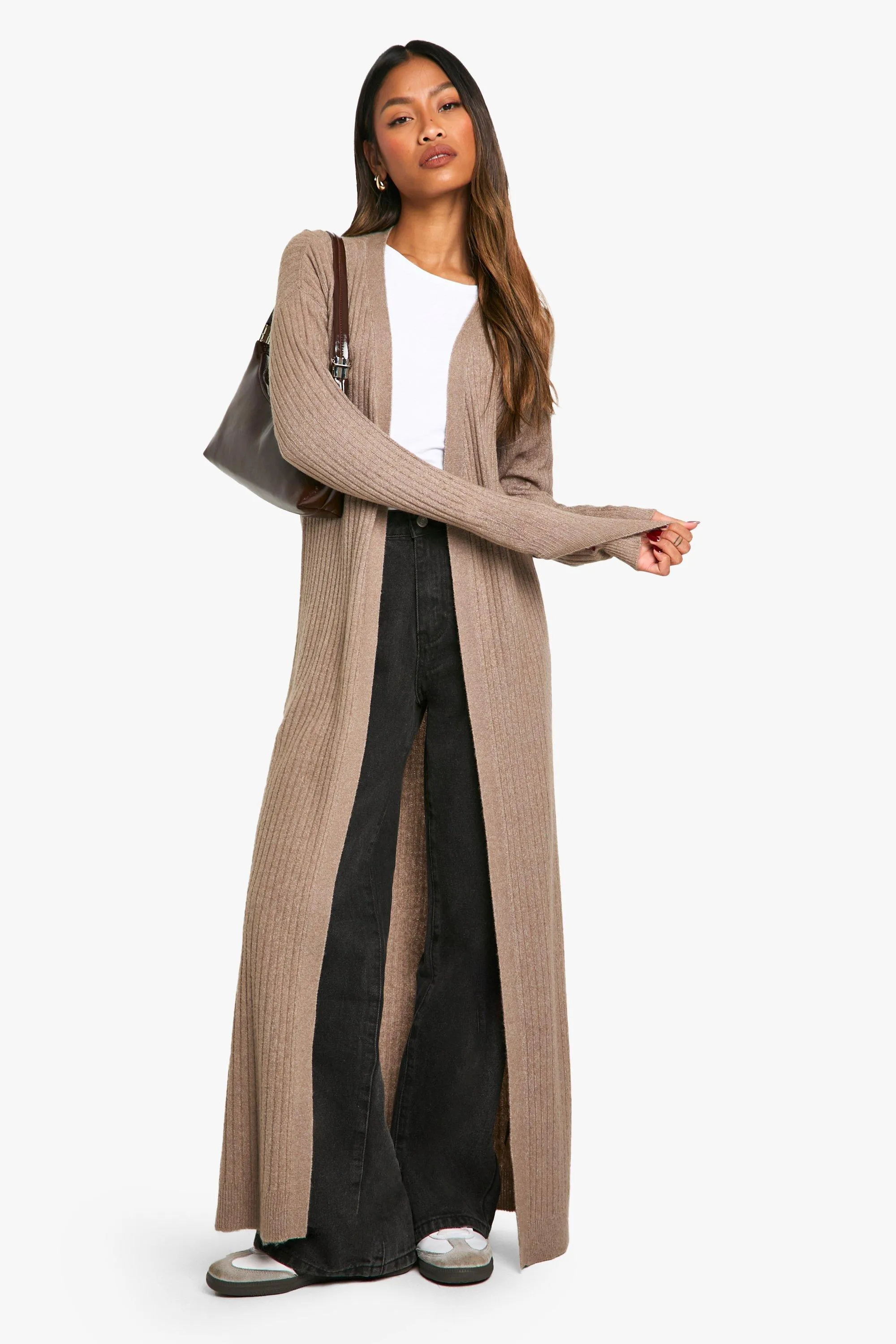 Soft Rib Knit Longline Maxi Edge To Edge Cardigan