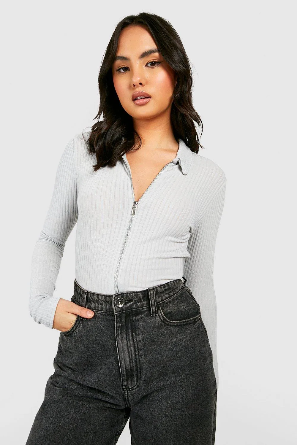 Soft Rib Knit Zip Through Cardigan