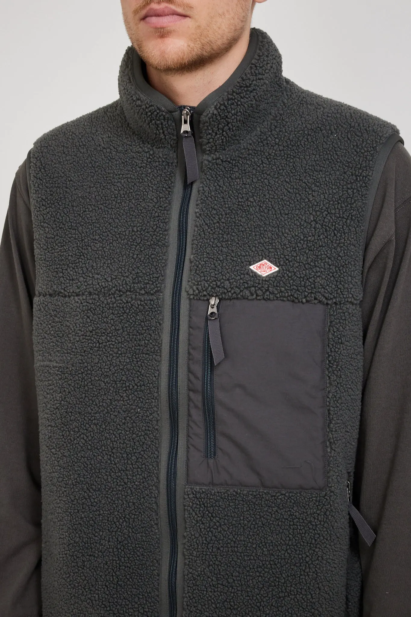 Stand Collar Vest Light Boa Charcoal Grey