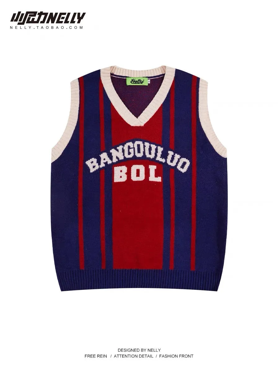 Striped knitted sweater vest for men and women spring and autumn 23 new shirt layered vest loose lazy style waistcoat top